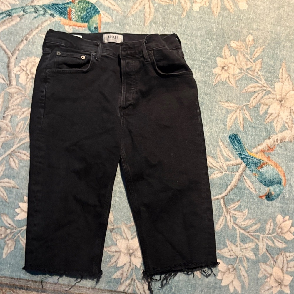 Agolde Black Frayed denim Bermuda Straight shorts